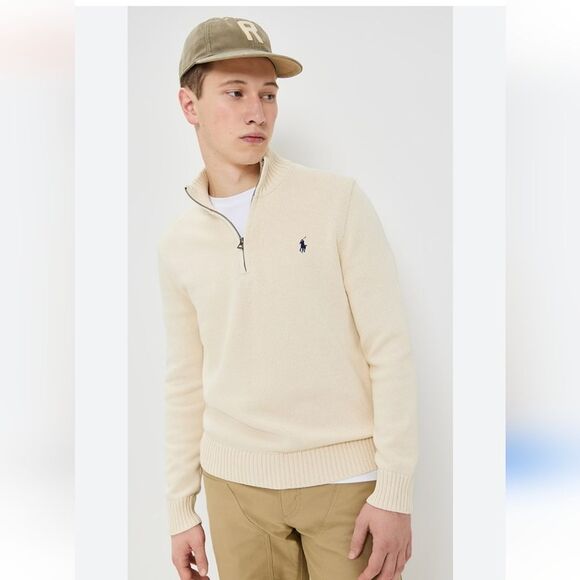 Ralph Lauren Quarter Zip Sweater in Cream Size L - Picture 1 of 8